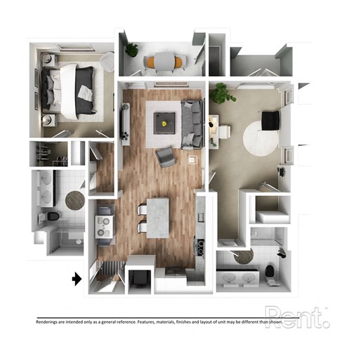 Plan B2C with furniture at Westbury Apartments, Rancho Cucamonga, CA